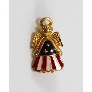 Vintage L Razza Patriotic Angel Brooch Gold Tone and Enamel Signed